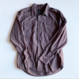 Prana Button Front Roll Tab Sleeve Shirt Brown Casual Size Large